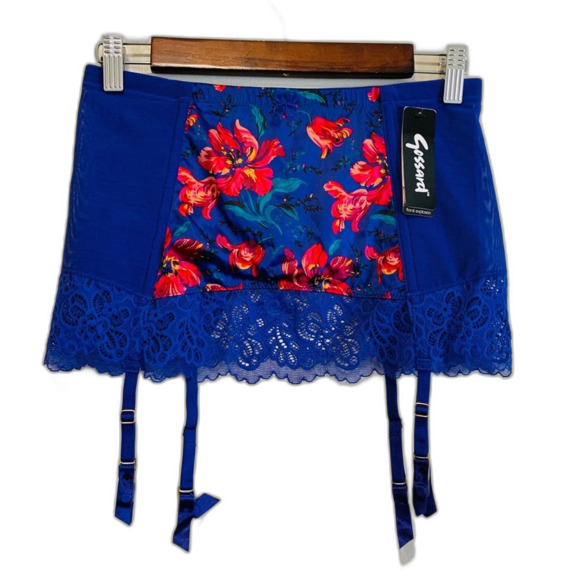 Gossard Floral Explosion Sapphire blue red floral print garder skirt size small - Picture 1 of 7